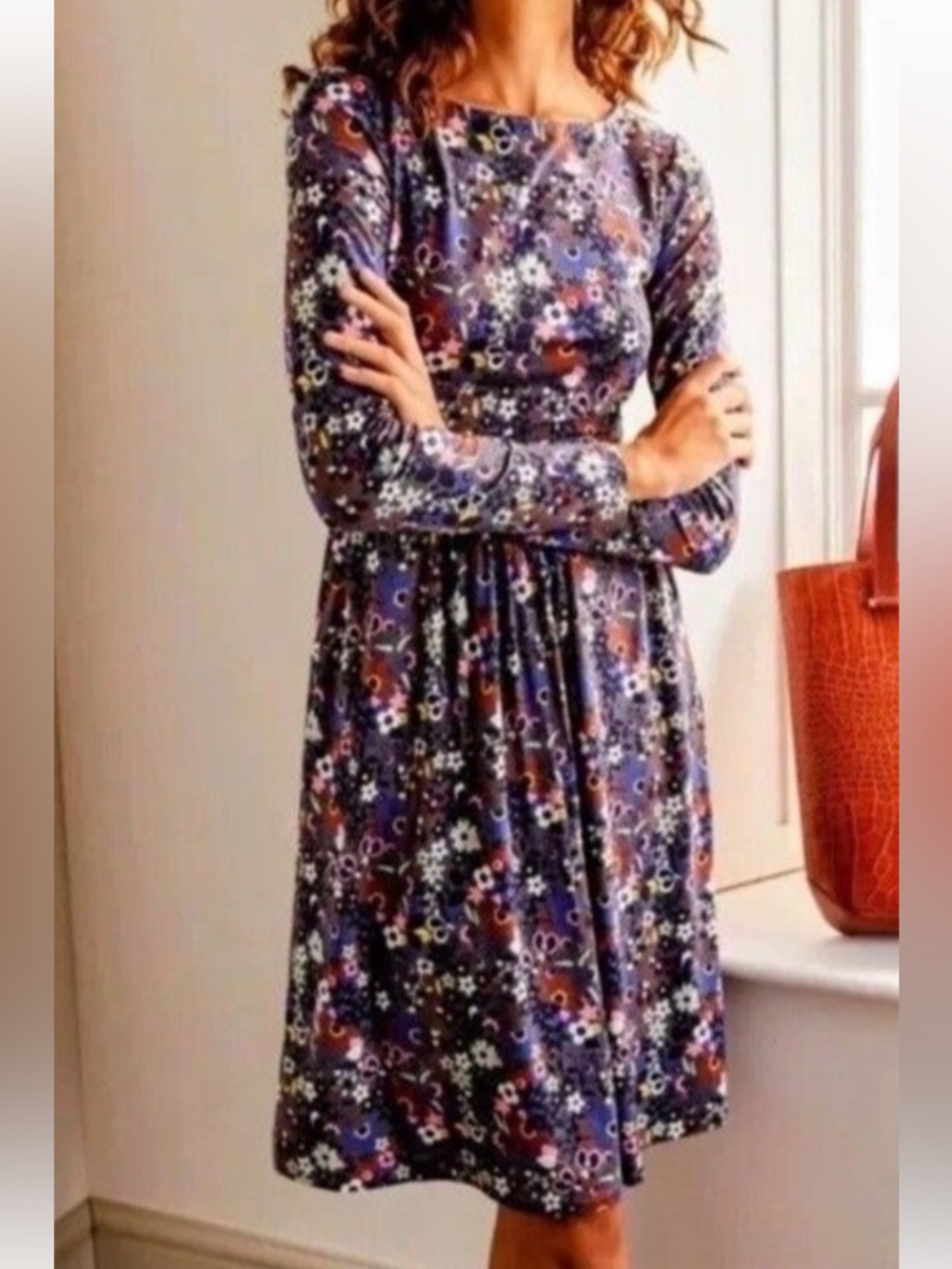 Boden Abigail Floral Long Sleeve Midi Dress